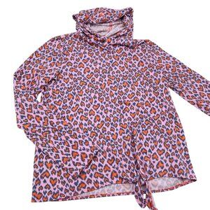 Lands End XL Womens Cowl Neck Leopard Print Top Pink/Orange
